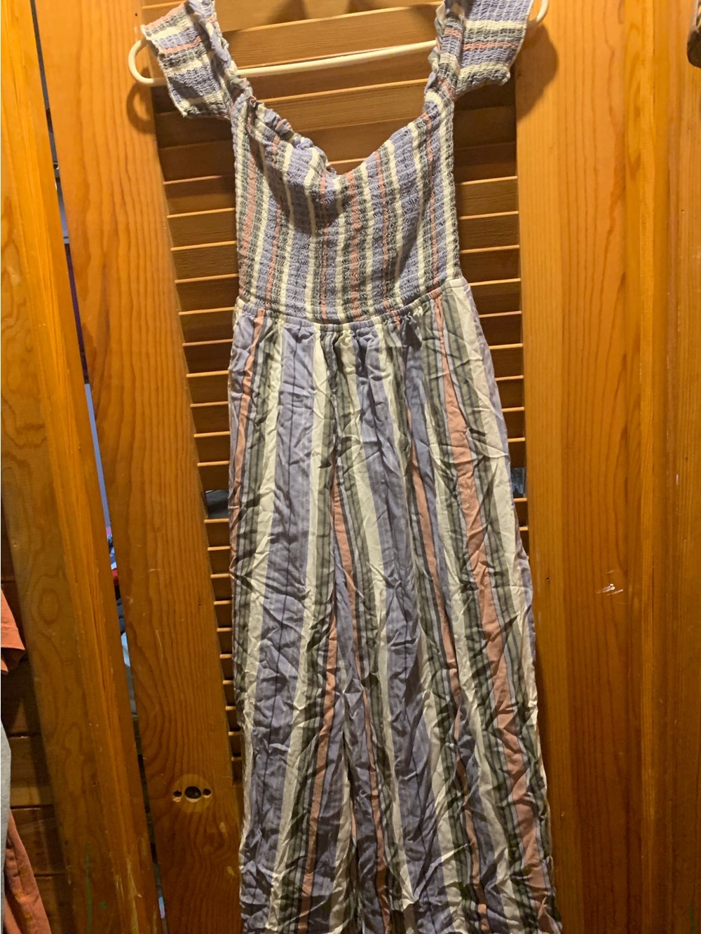 rebellion Striped Smocked wide leg jumpsuit with High Slits - Size S